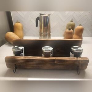 Wooden Spice Rack with Hooks